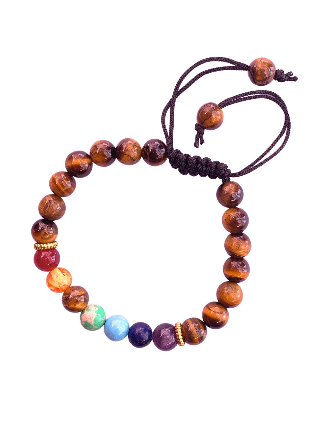 Apnisanskriti Unisex 7 Chakra Tiger Eye Stone Bracelet