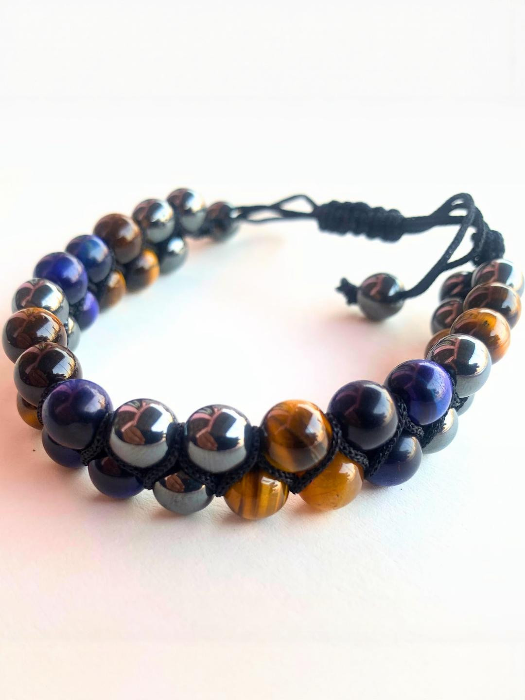 Apnisanskriti Unisex Tiger Eye Blue Tiger Eye Hematite Stone Bracelet