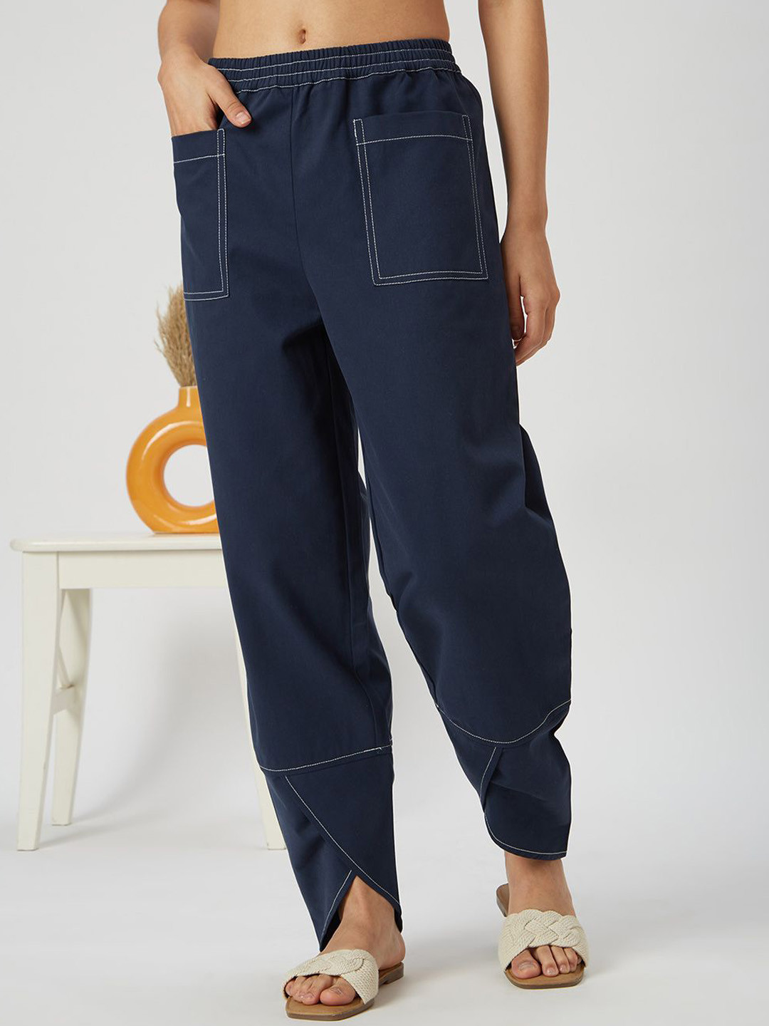Mystere Paris Contrast Stitched Pure Cotton Lounge Pants
