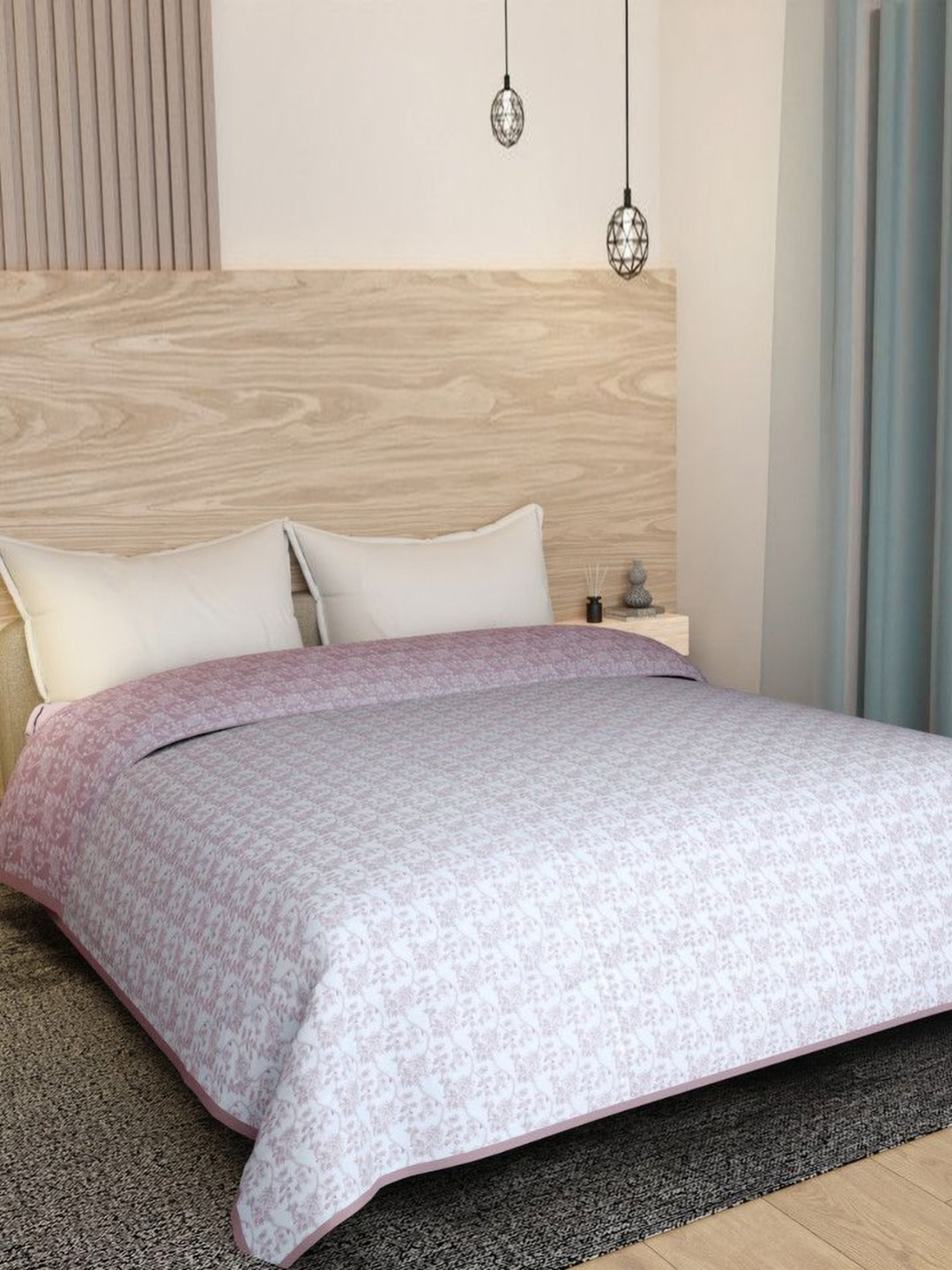 Florida Pink & White Floral AC Room 300 GSM Double Bed Dohar