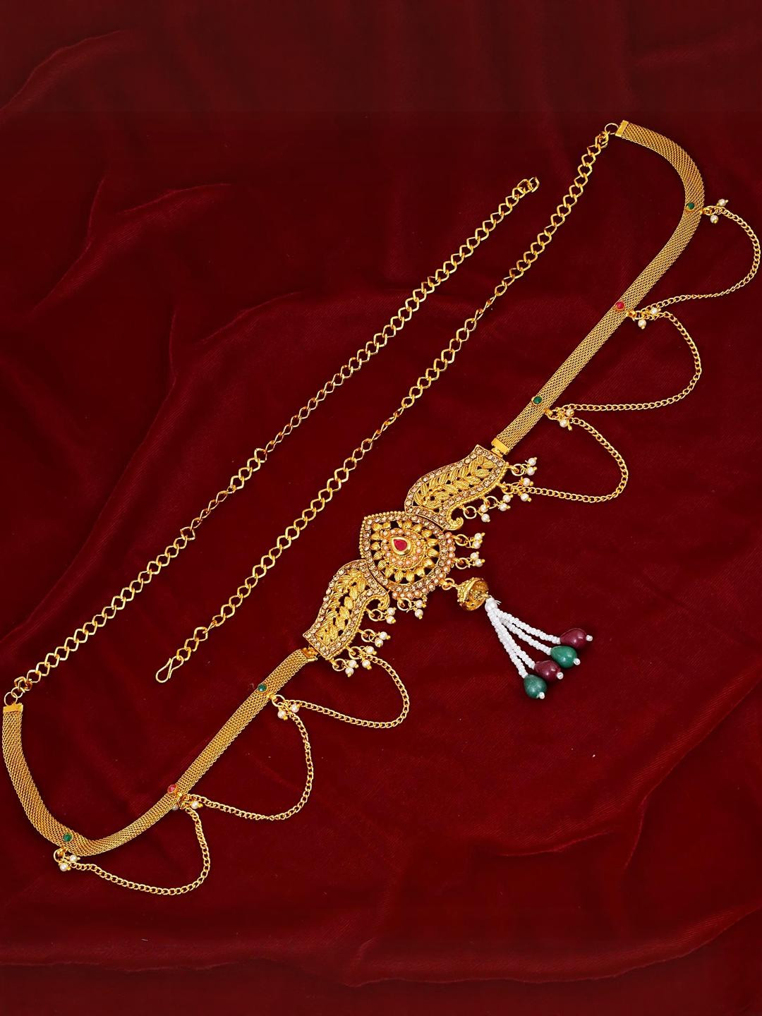 MEMOIR Goldplated Faux Ruby & Pearl Str& Royal Traditional Ethnic Jewellery Set