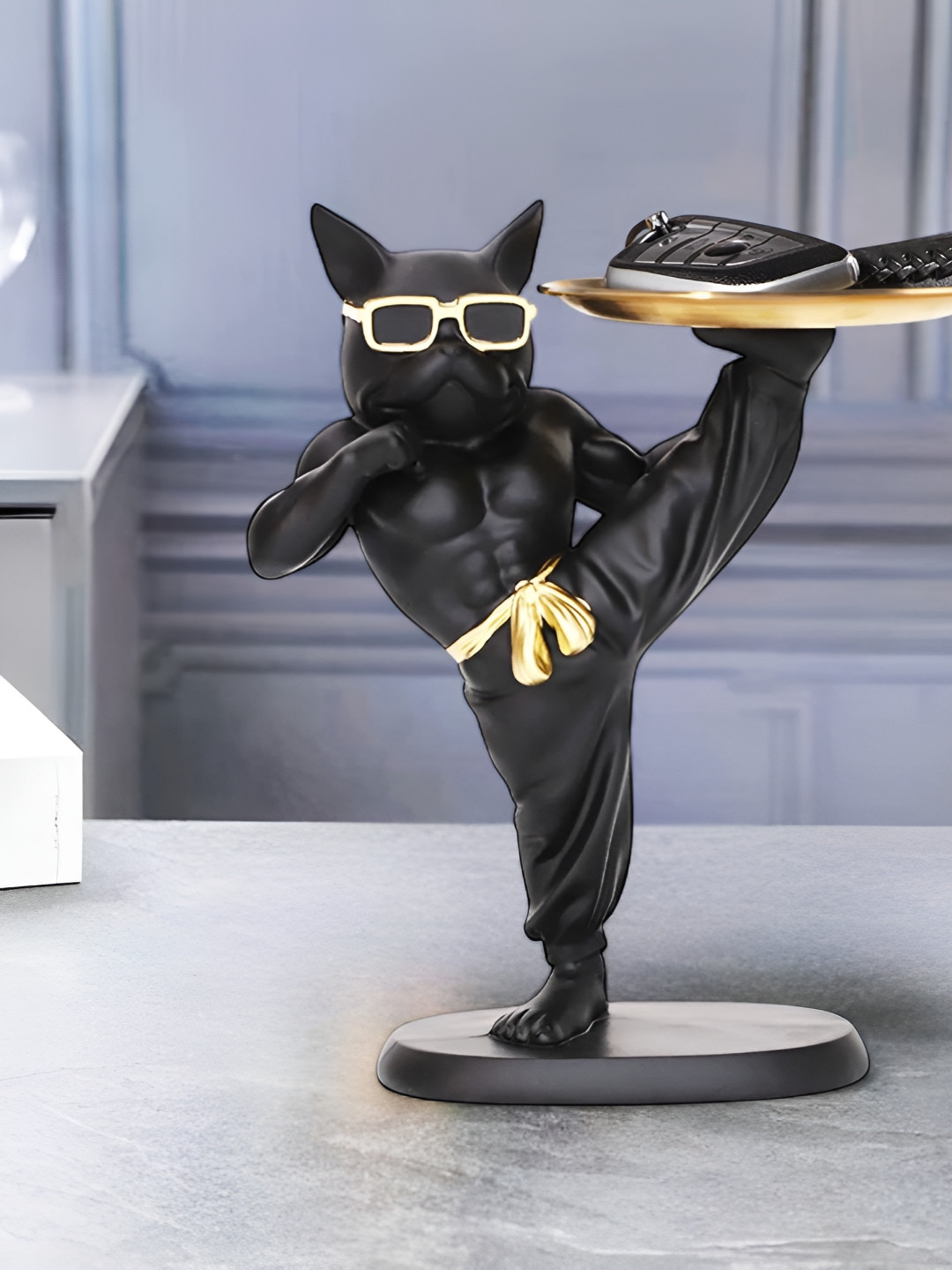 Go Hooked Black Polyresin Glossy Home Office Small Showpiece - 9.8 Inches