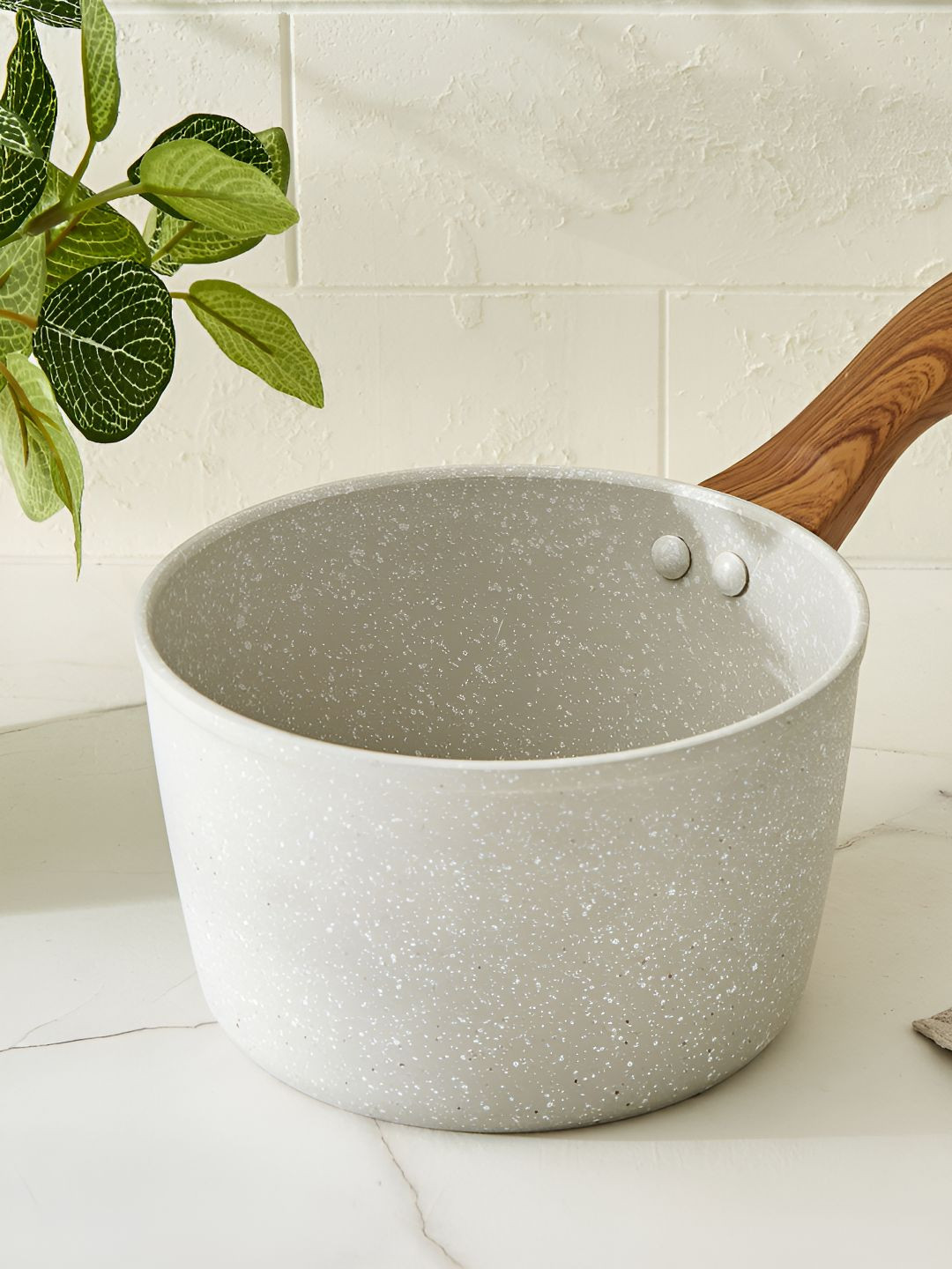 Home Centre Allure Lian Grey & Brown Non Stick Milk Pan 1.75L