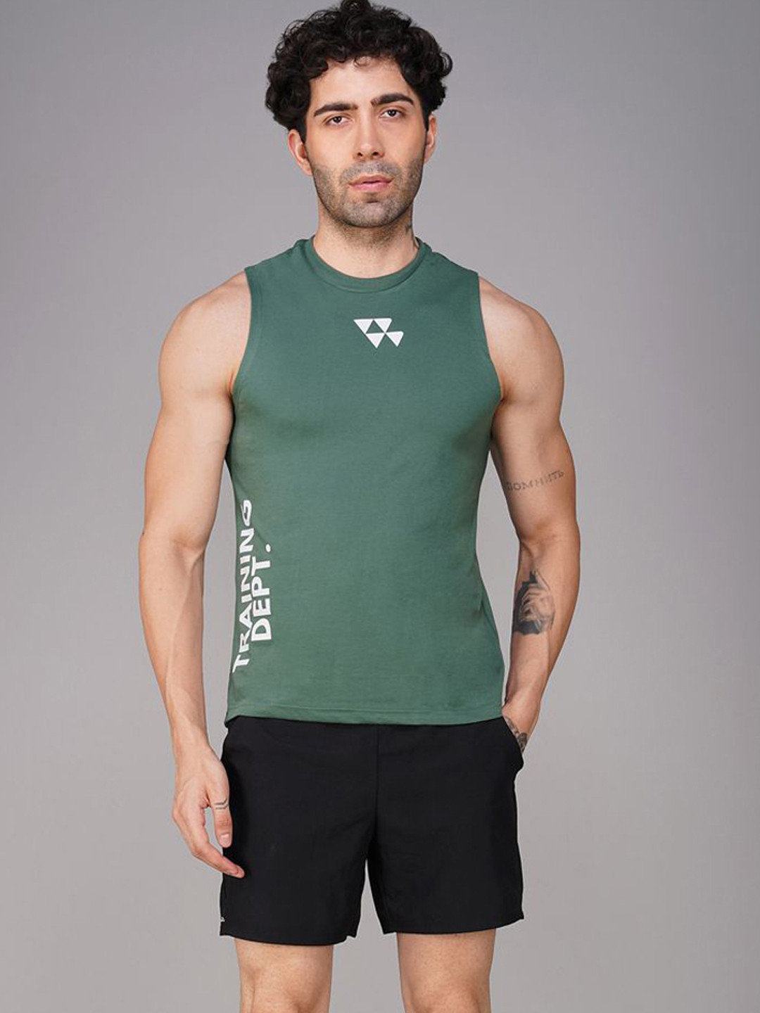 Brauch Printed Round Neck Gym Vests - M-VEST-FRONT-TRAININGDEPT-OLIVE-S