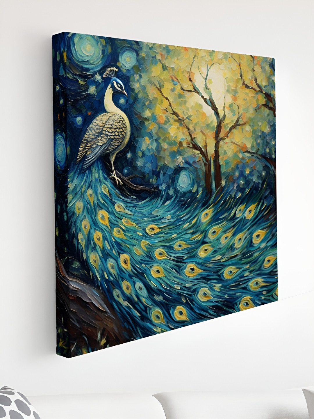 SAF Starry Night Peacock Canvas Wall Square Paintings Wall Art - 30 x 30 In