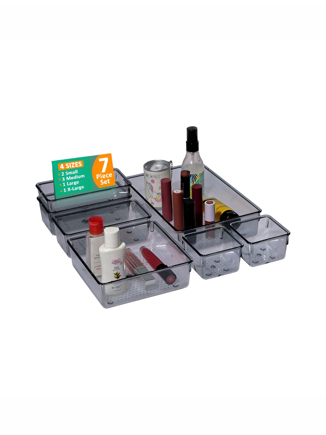 Aura Black & Transparent 7 Pieces Acrylic Makeup Organisers