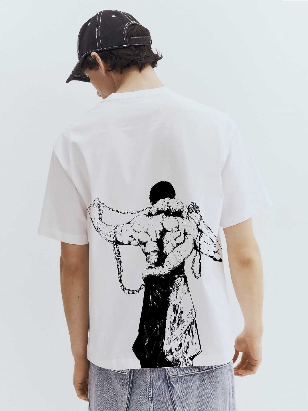 WHITE HUSK Toji Jujutsu Kaisen Anime Printed Round Neck Cotton Oversized T-shirt