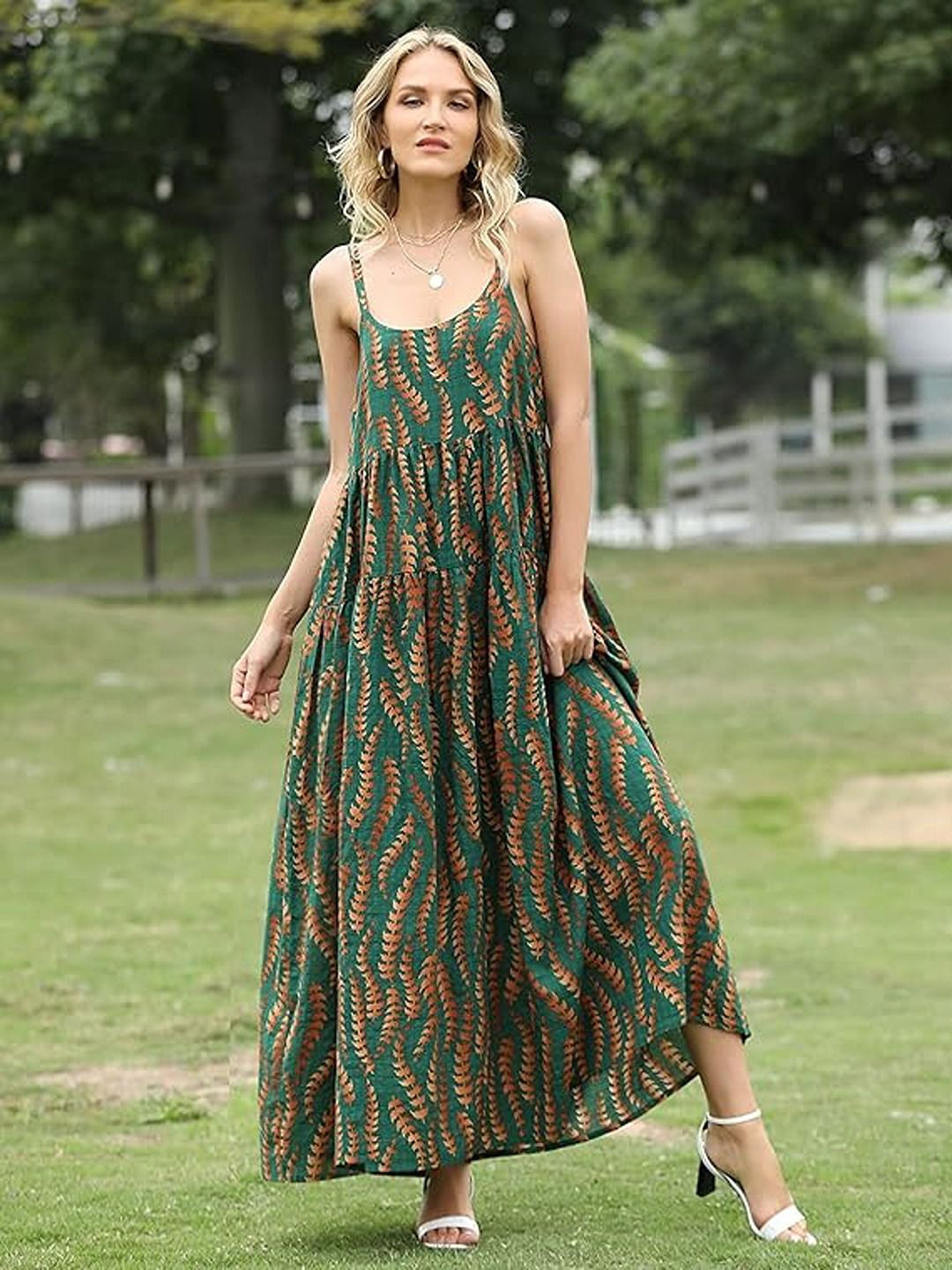 MANOJAVA Women Shoulder Straps Cotton Fit & Flare Midi Dress