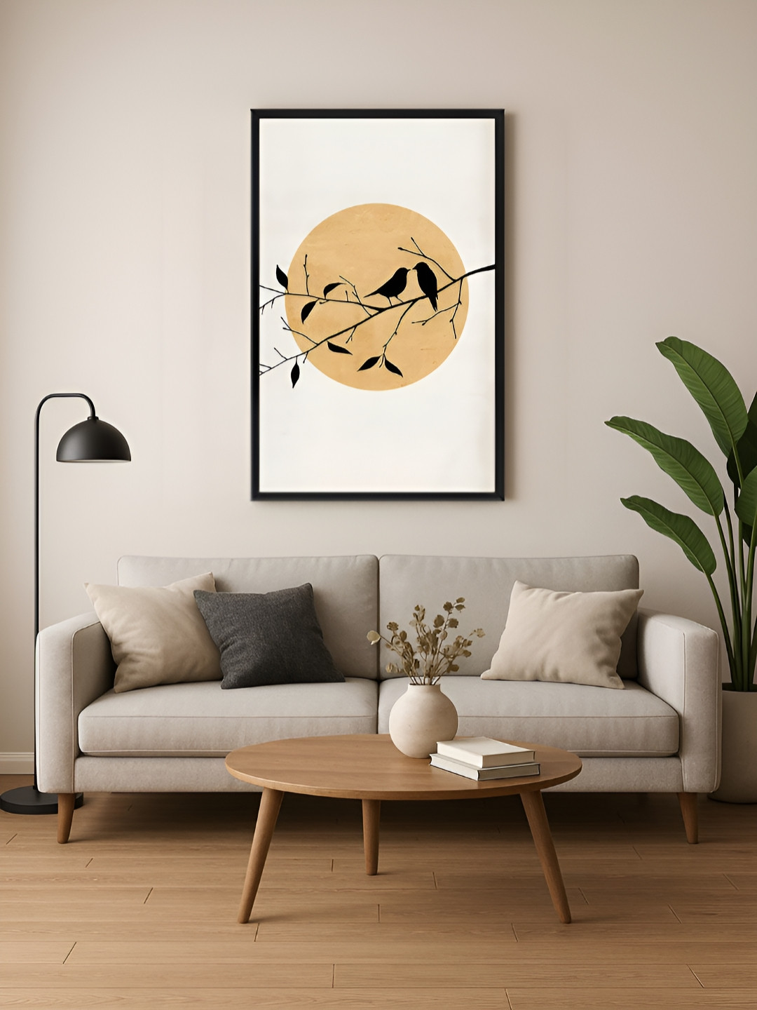 999Store Black & Beige Canvas Floral and Botanical Wall Paintings