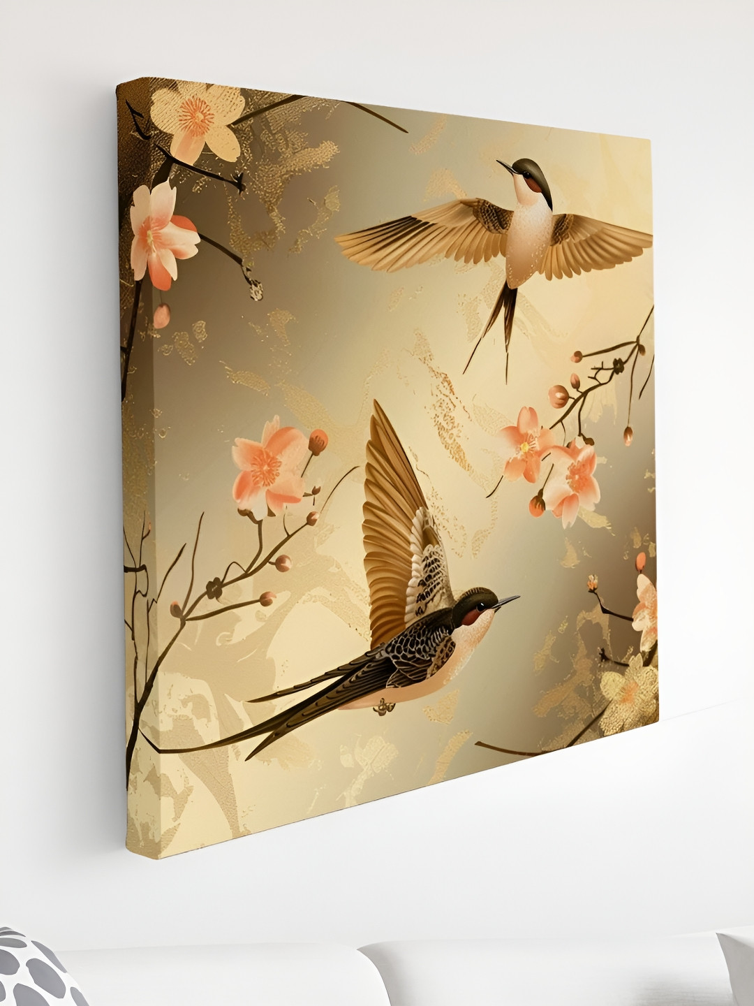 SAF Flying Sparrows & Peach Printed Square Landscape Paintings Wall Art-30 x 30In