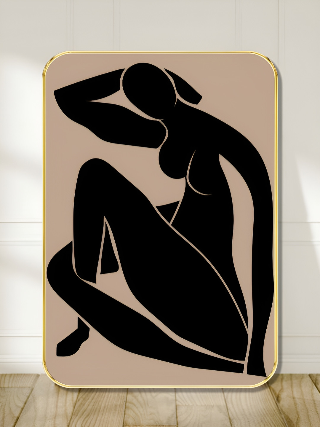 SAF Black & Beige Abstract Female Form Printed Wooden Wall Art