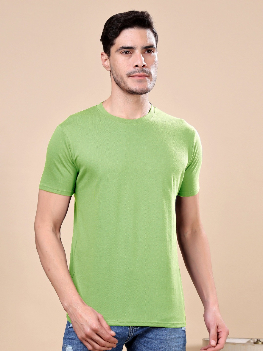 TQH Men Round Neck Regular Sleeves Slim Fit T-shirt
