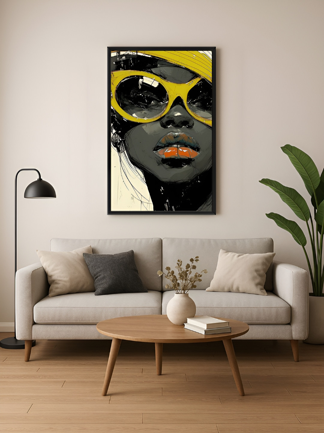 999Store Black & Yellow Portrait With Glasses Canvas Wall Art