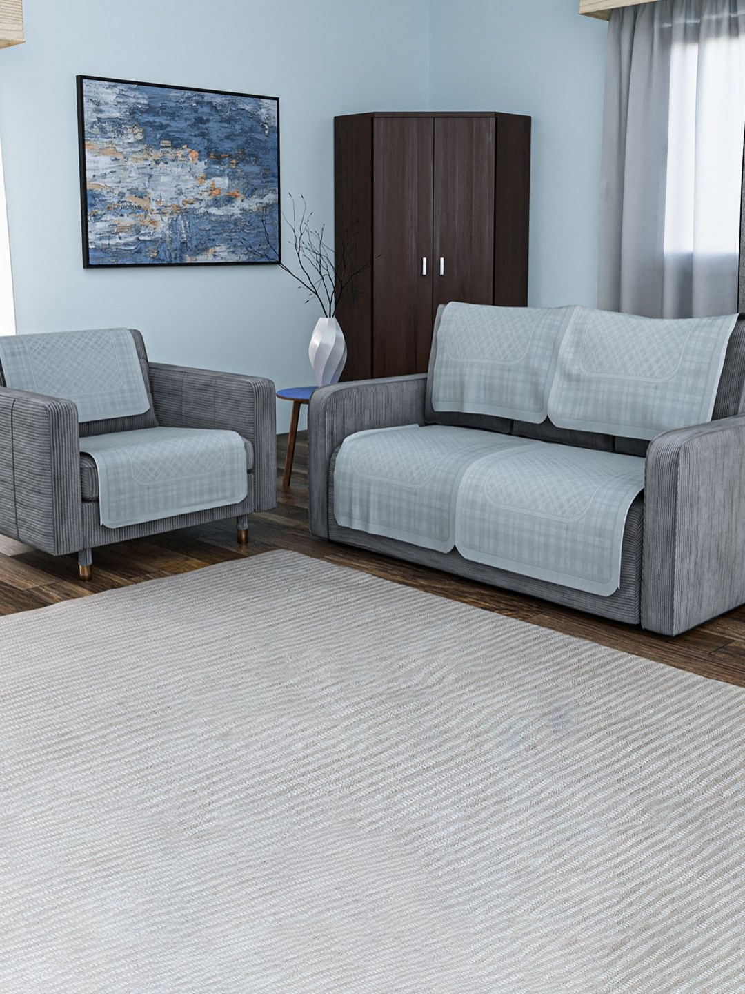 Aura Grey Check Maple Cotton 2+1 Seater Sofa Cover