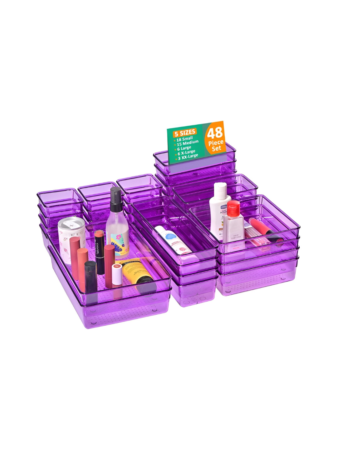 Aura Purple & Transparent 48 Pieces Acrylic Makeup Organisers