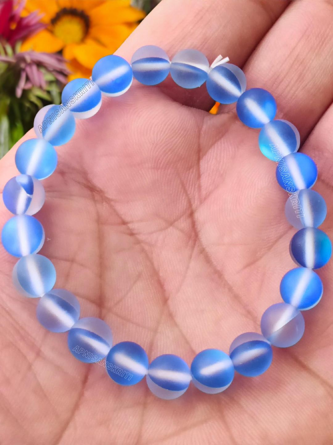 Apnisanskriti Unisex Aura Quartz Ink Blue Colour Stone Bracelet