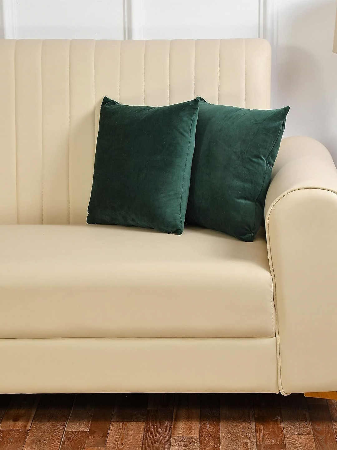 Yellow Weaves Green Velvet Reversible 2 Pcs Square Cushion Covers - 19.7 x 19.7 In