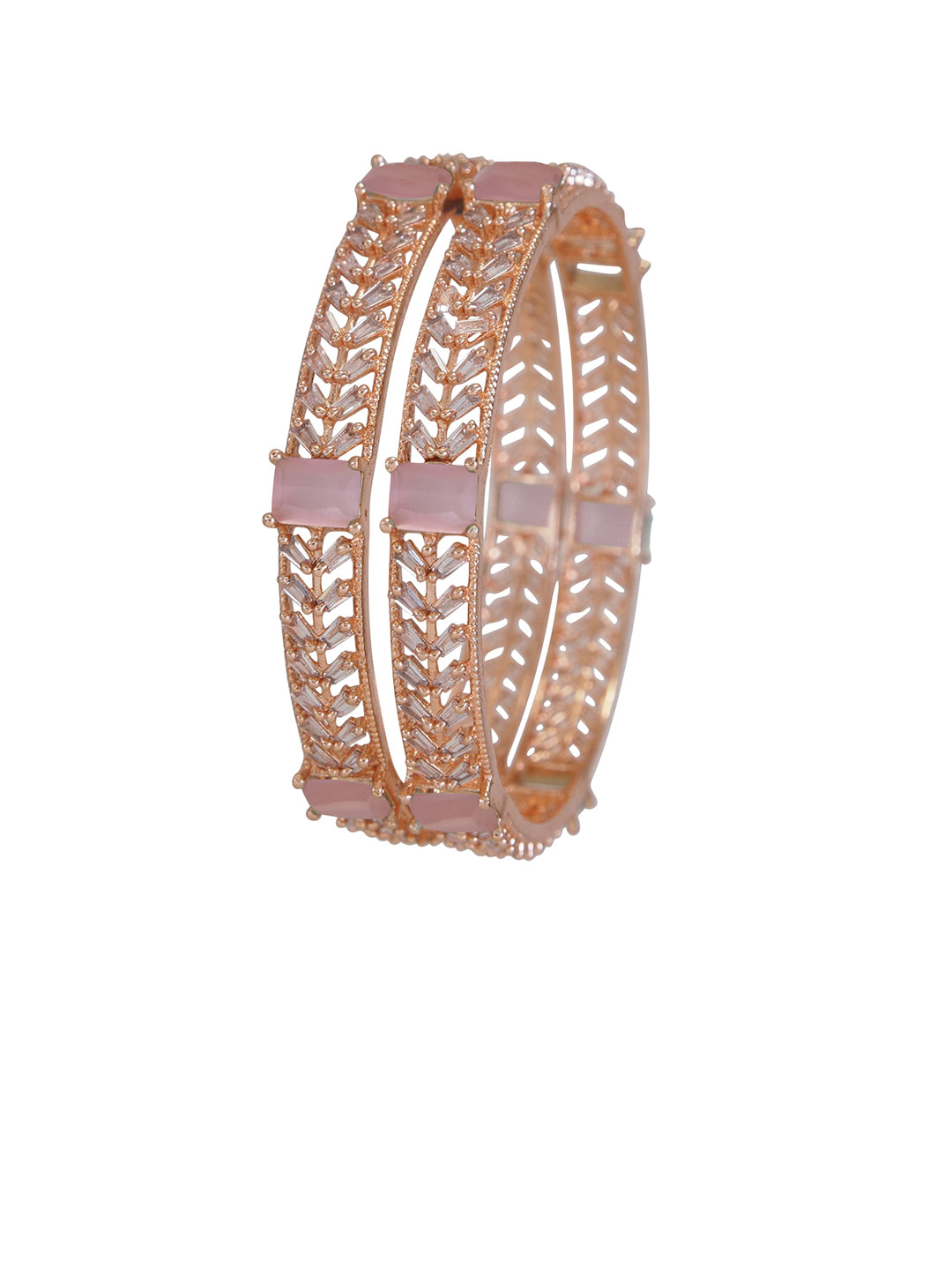 OrnaDzn Zevellery Set Of 2 Rose Gold-Plated American Diamond Studded Bangles