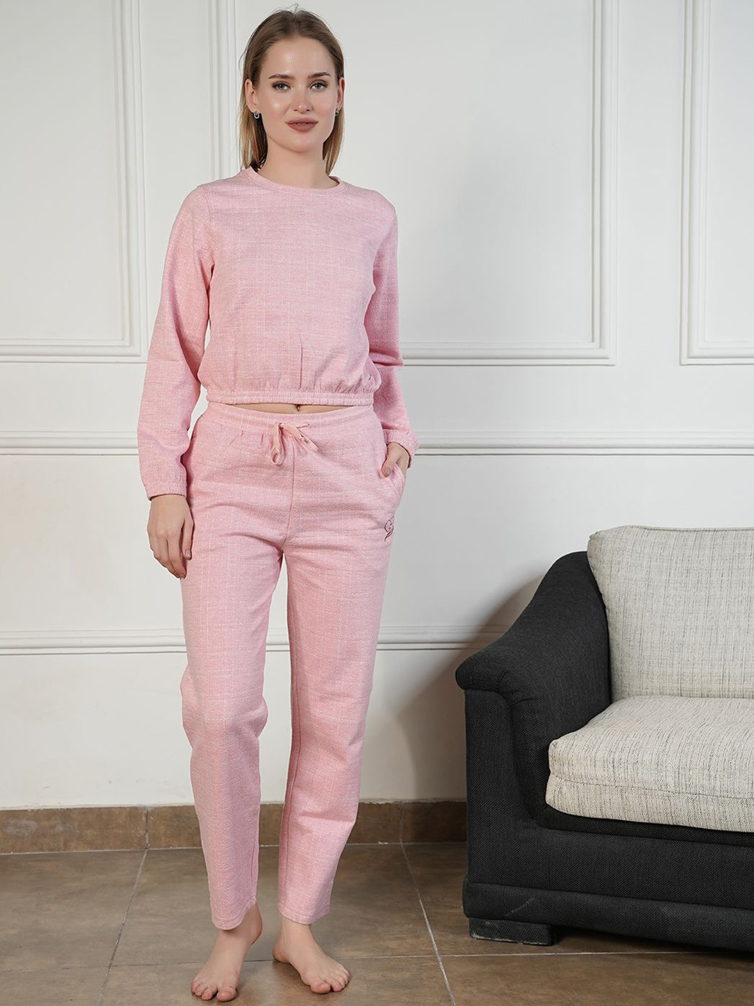 She N She Printed Round Neck Top With Trousers Co-Ords