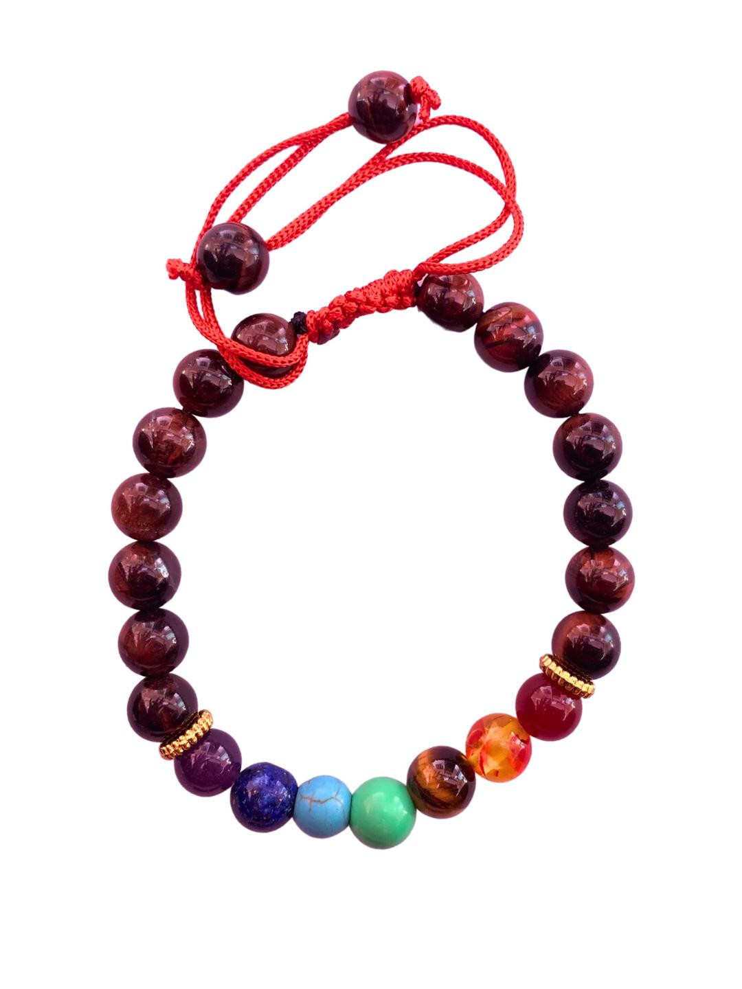 Apnisanskriti Unisex 7 Chakra Red Tiger Eye Stone Bracelet