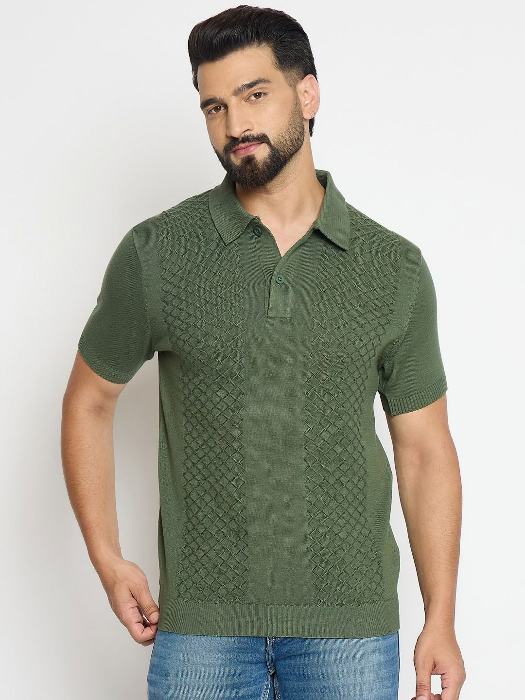 GABBLE & WOLSH Self Design Polo Collar Regular Fit Pure Cotton T-Shirt