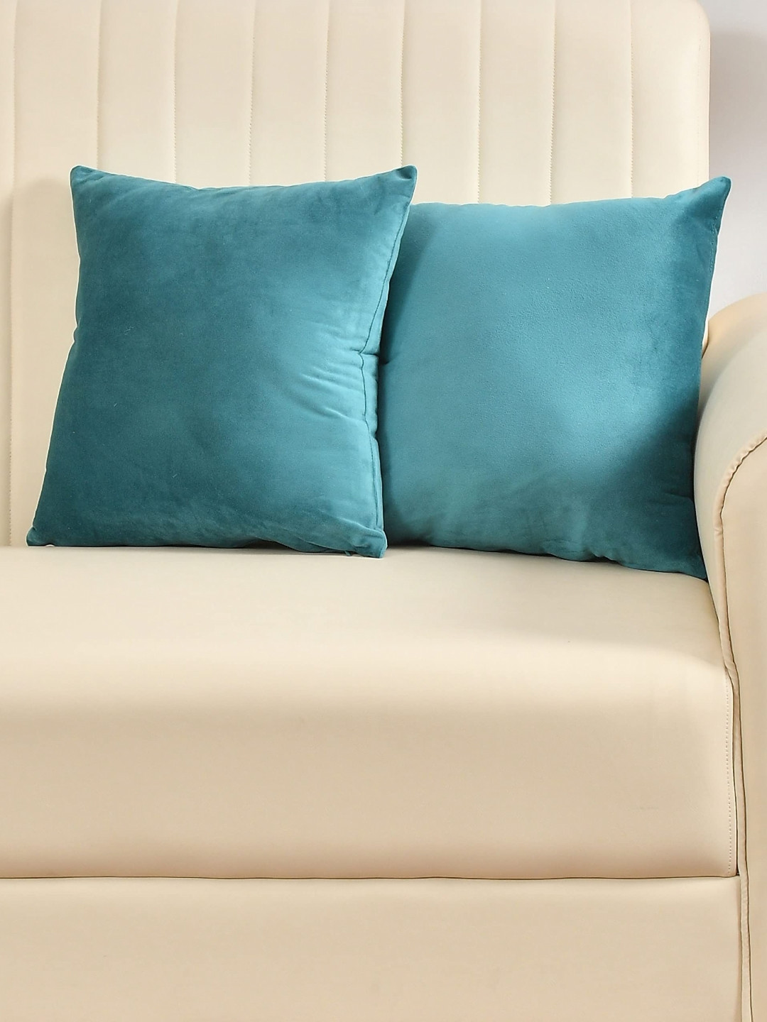 Yellow Weaves Teal Velvet Washable 2 Piece Square Cushion Covers -20x20In