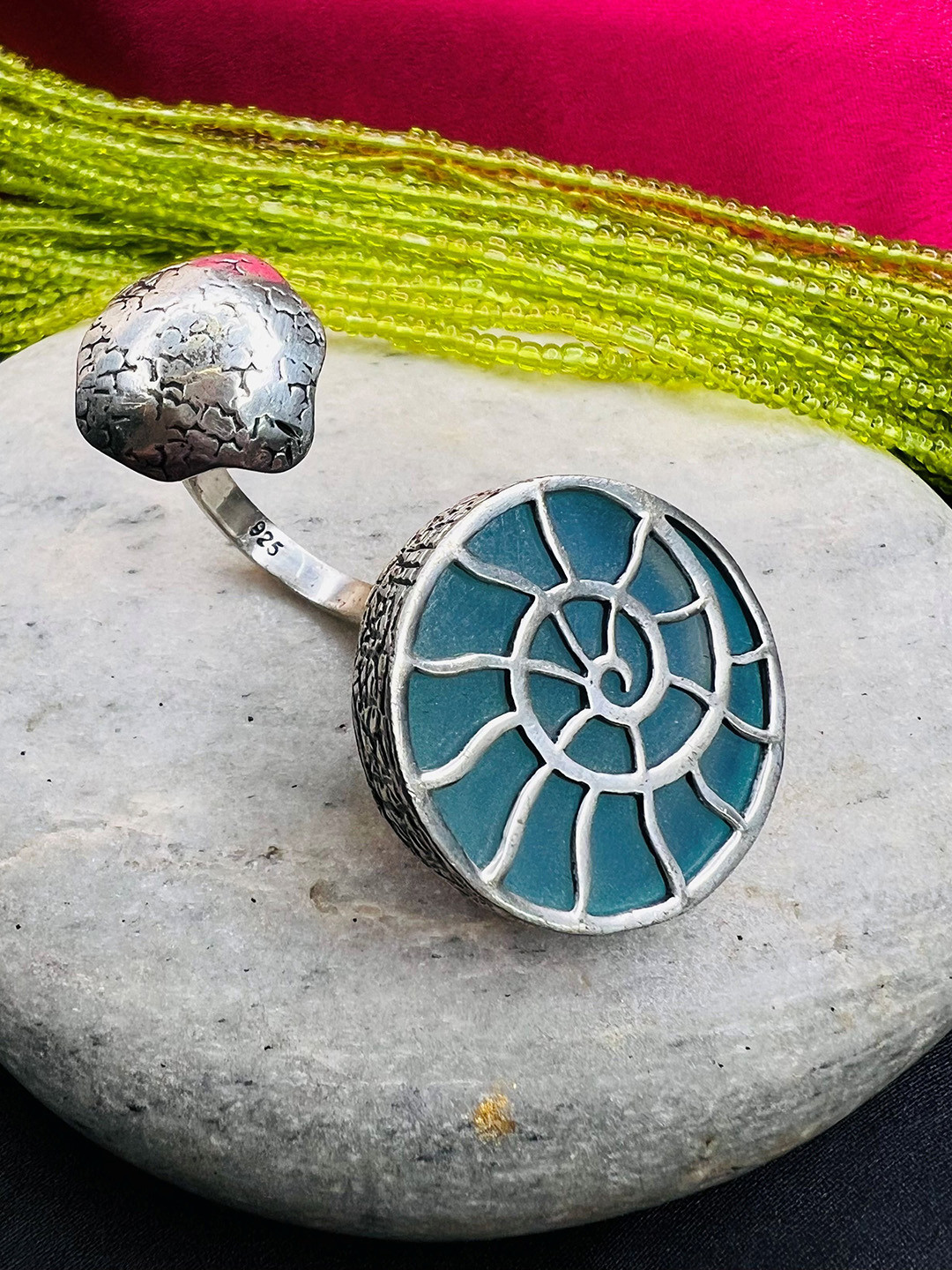 Arte Jewels 925 Sterling Silver Turquoise-Studded Ring