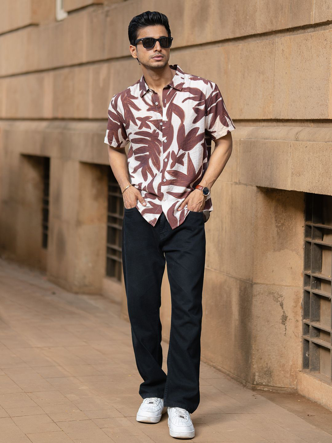 Powerlook SS25 Leaf Printed Spread Collar Casual Shirt