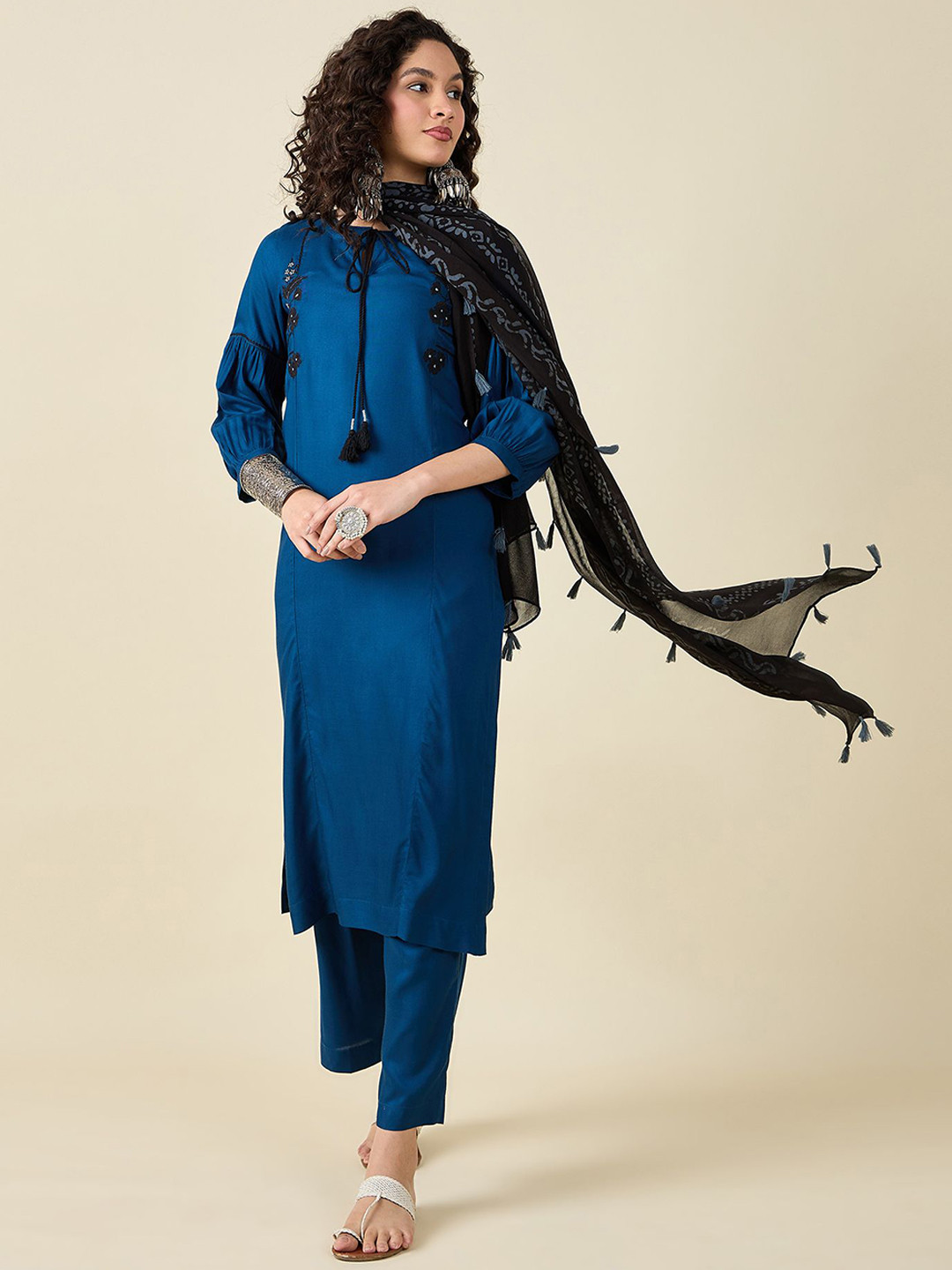 STADO Stado Muslin Teal Blue Kurta Set With Dupatta