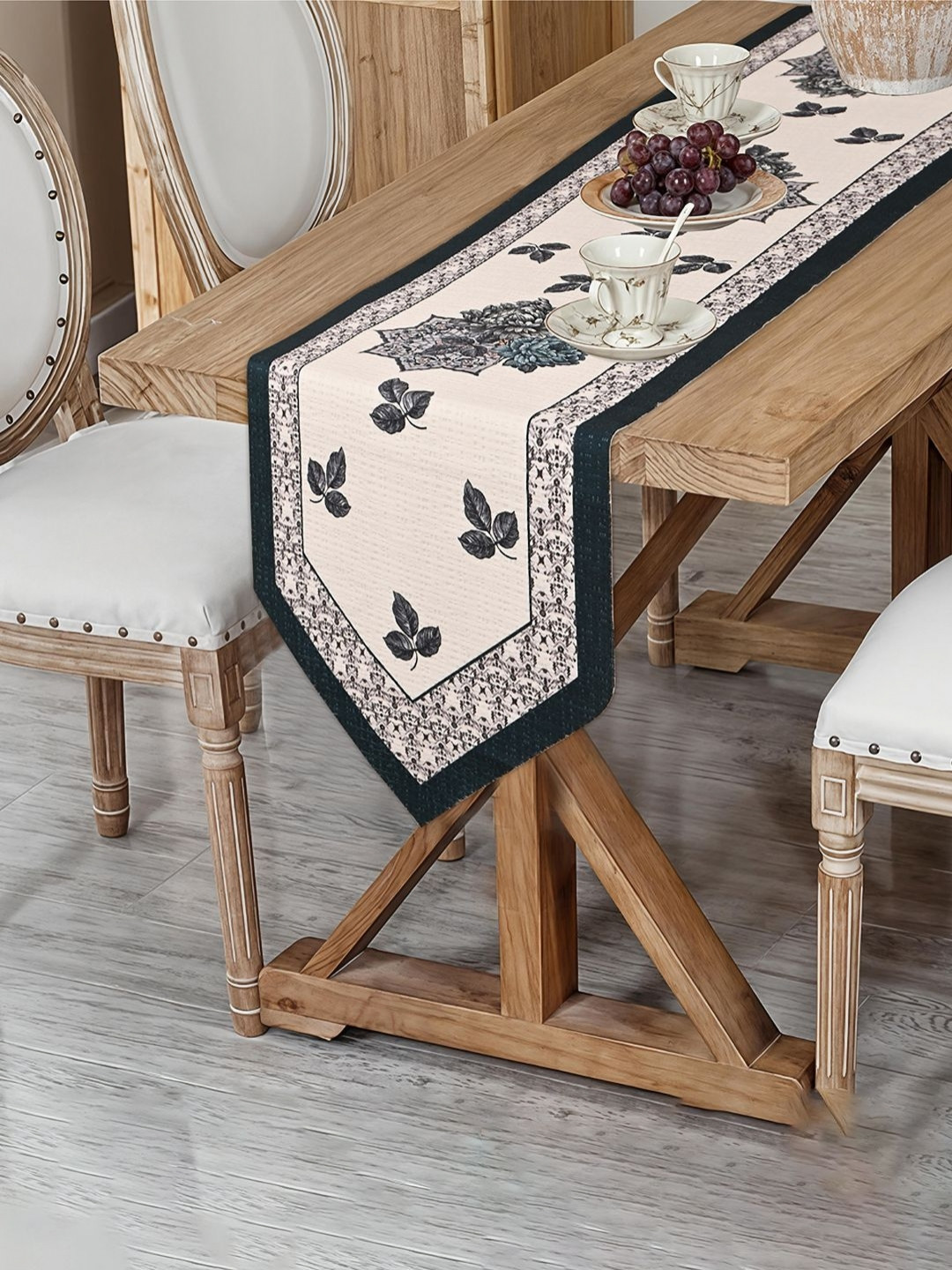 Myntra Elegant Homes Cream & Blue Printed Cotton Table Runner