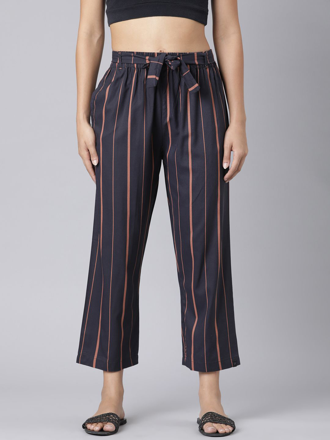 TWIN BIRDS Women Striped Cropped Palazzos