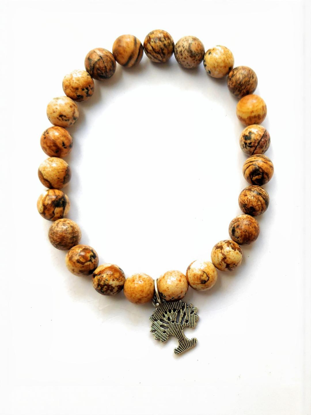 Apnisanskriti Unisex Pitcher Jasper Tree Stone Bracelet