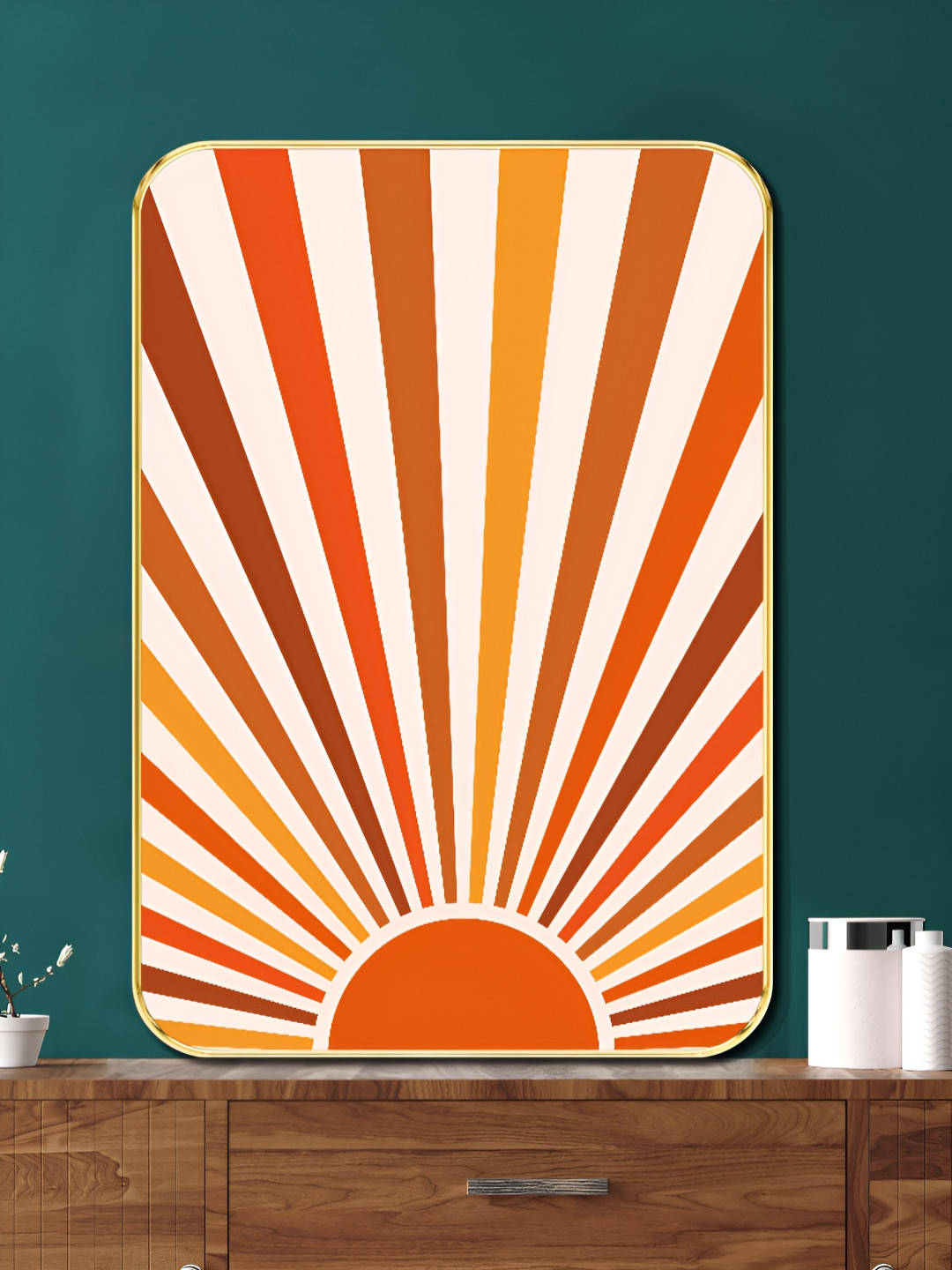 SAF Pink & White Retro Sunrise Sparkle Wooden Wall Art