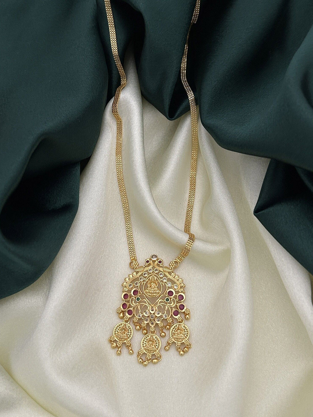 ROFARWORD Gold-Plated Stones Studded Maa Lakshmi Statement Necklace