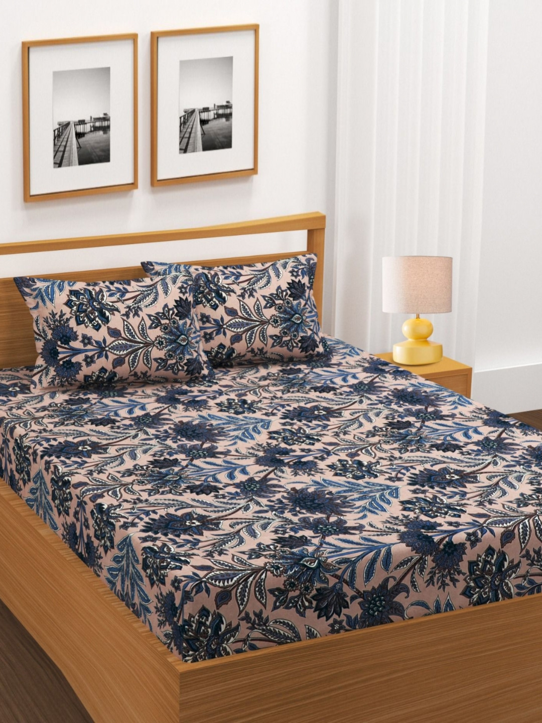 BLUEDOT Floral 144 TC Flat King Bedsheet with 2 Pillow Covers