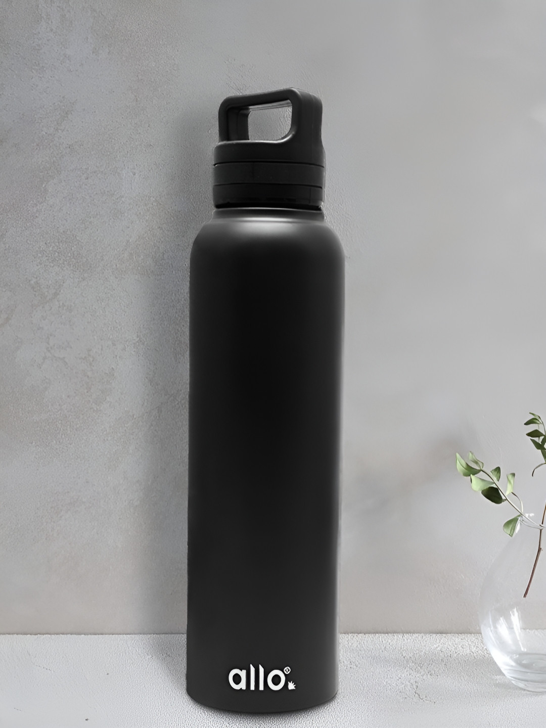 Allo Black Stainless Steel Leakproof Handle Cap Water Bottle 1000 ml