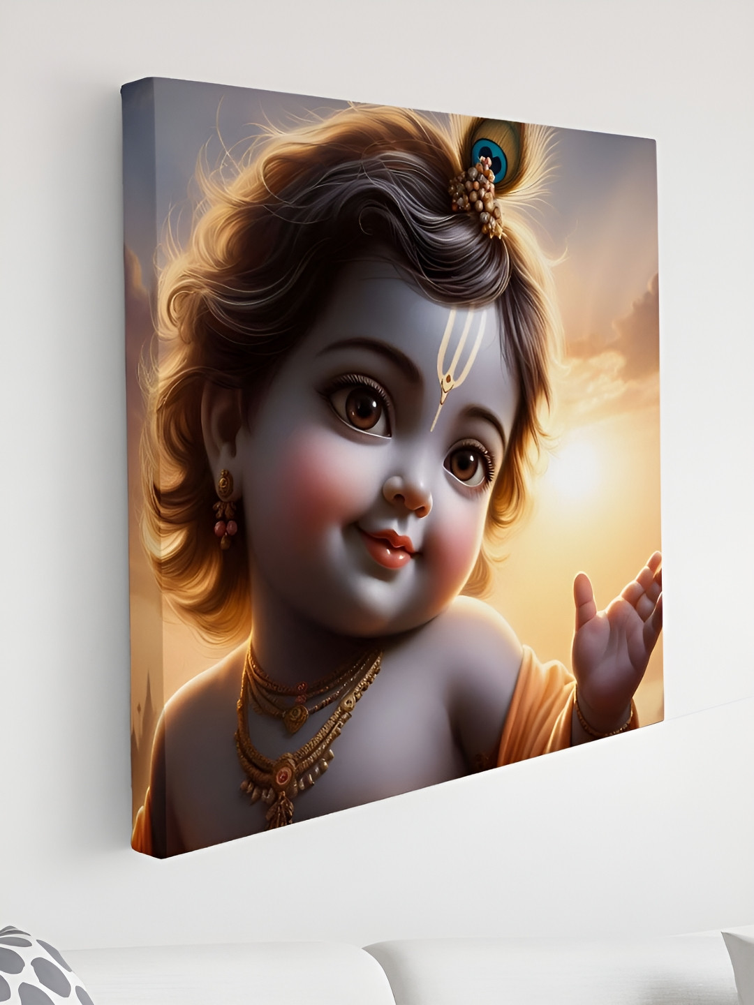 SAF Blue & Black Little Krishna Printed Canvas Wall Art