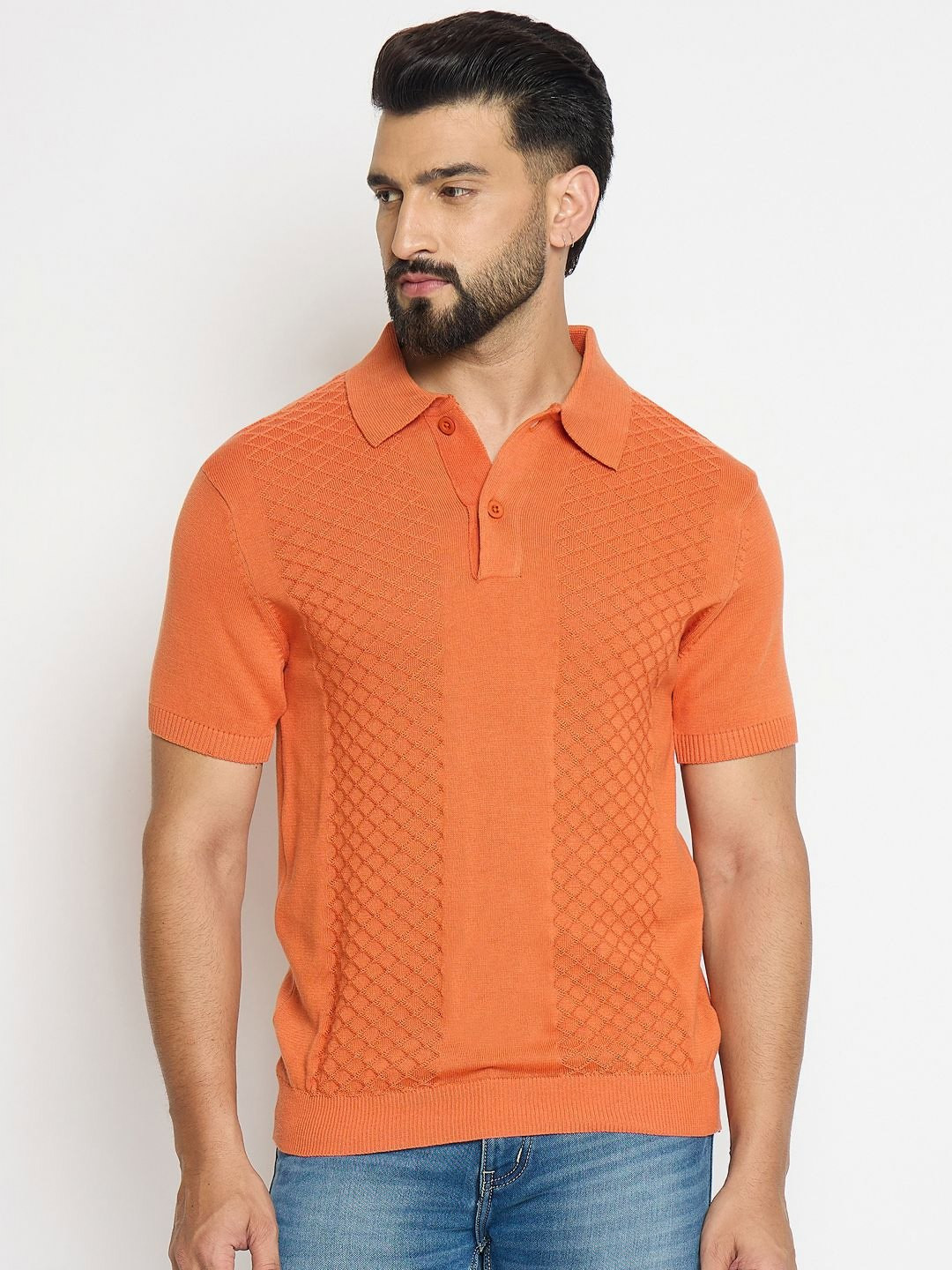 GABBLE & WOLSH Micro-Ditsy Printed Polo Collar Regular Fit Pure Cotton T-Shirt