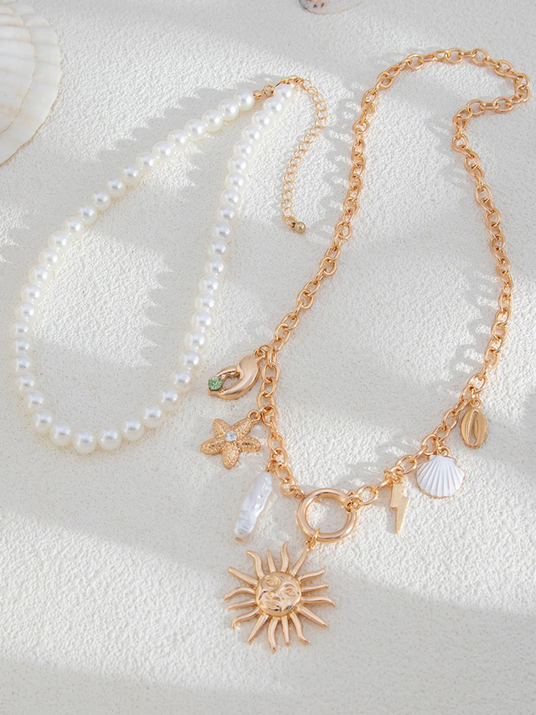 StyleCast x Revolte Set Of 2 Gold-Plated Stones Studded Statement Necklace & Chain