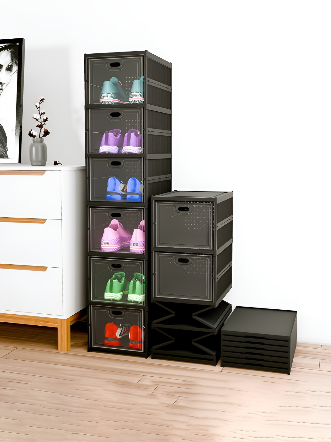 Myntra Elegant Homes Black 6-Tier Foldable Storage Racks