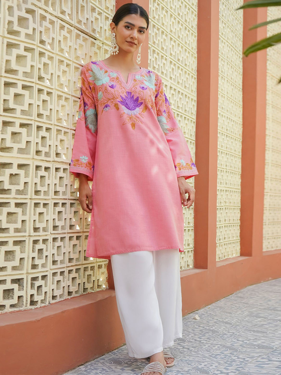 HOUSE OF KARI Women Ethnic Motifs Embroidered Aari Work Cotton Straight Kurta