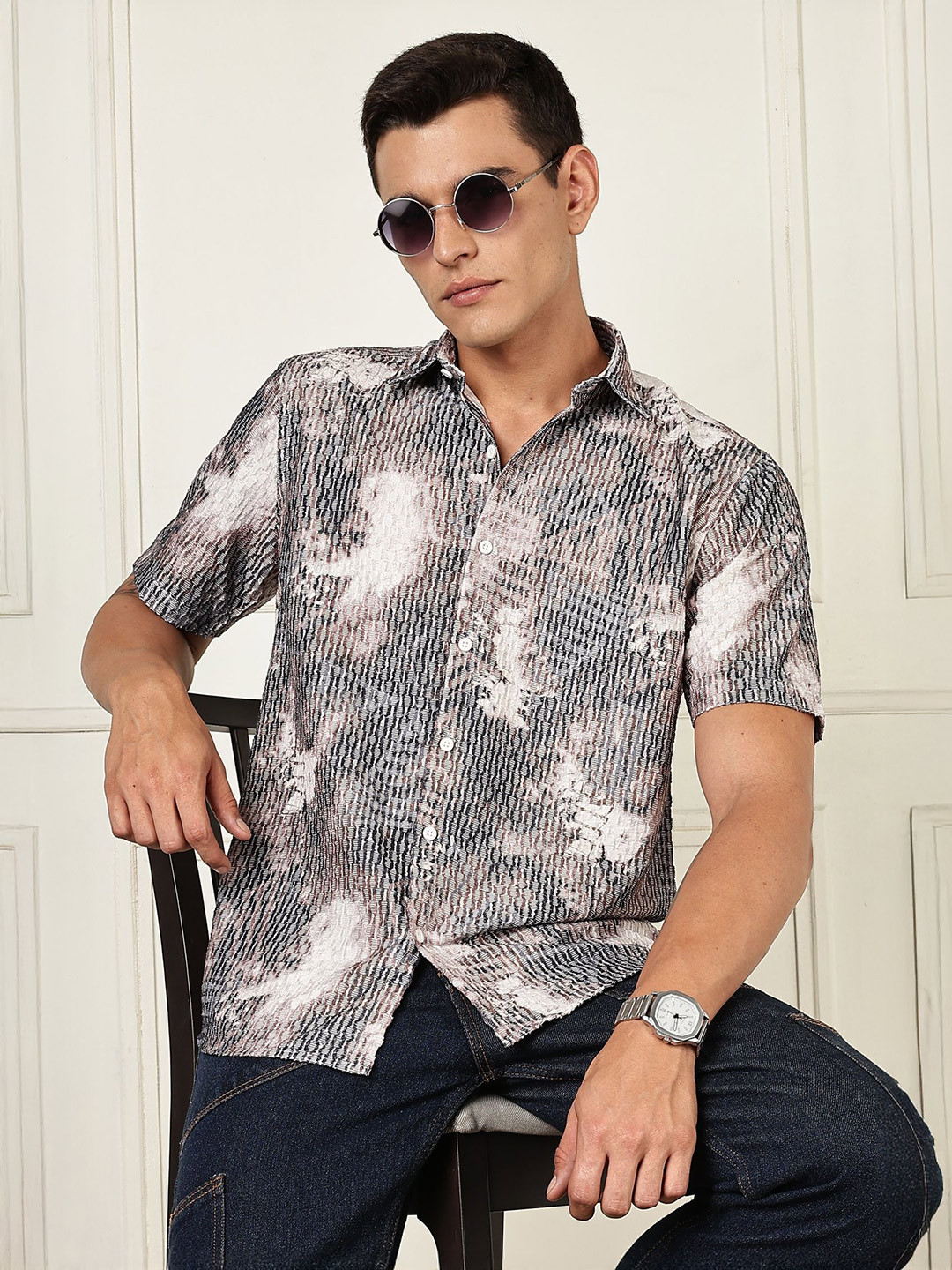 Abstract Printed Spread Collar Regular Fit Casual Shirt