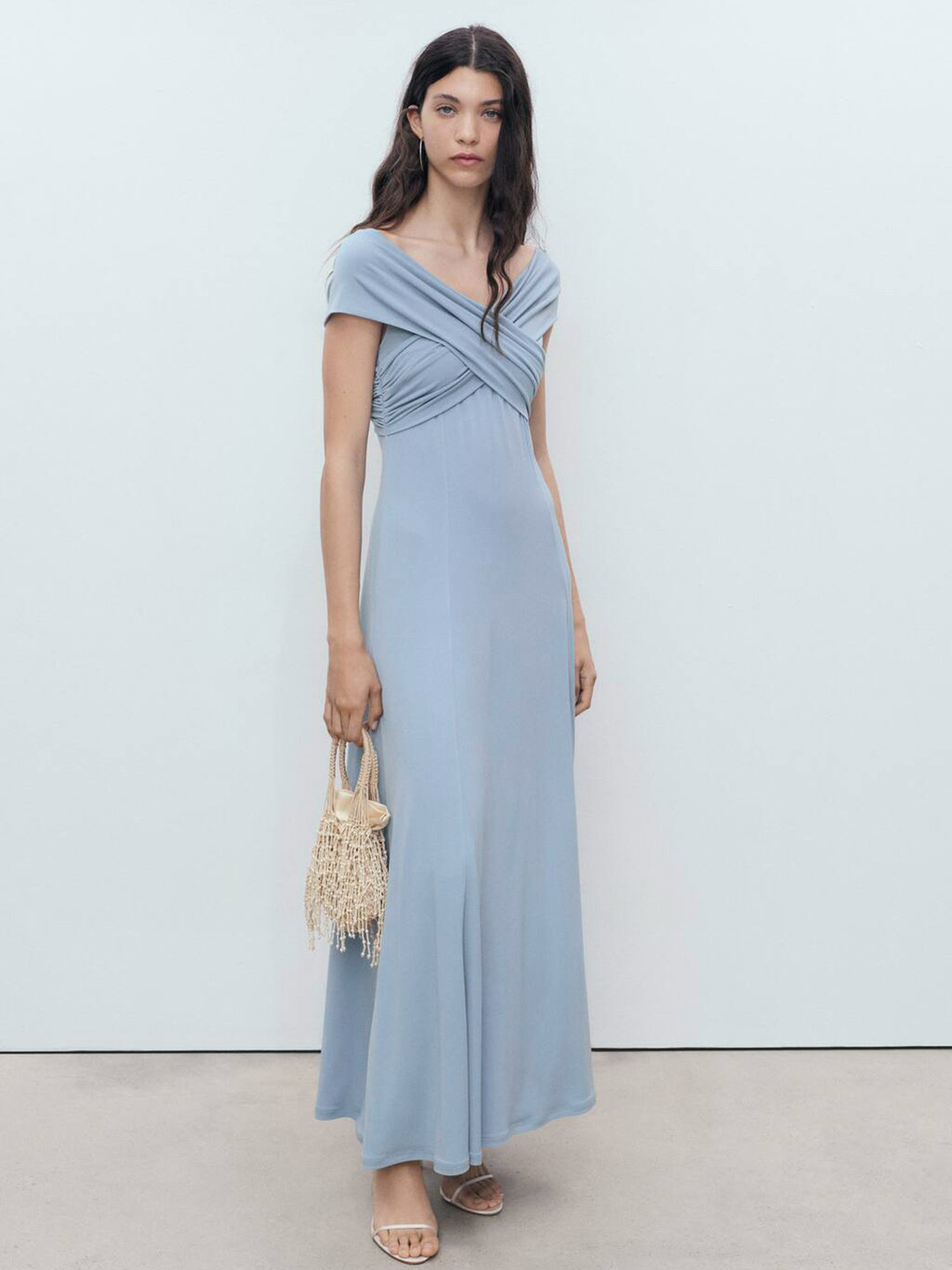 MANGO SELECTION Crossover Wrap Neckline A-Line Maxi Dress