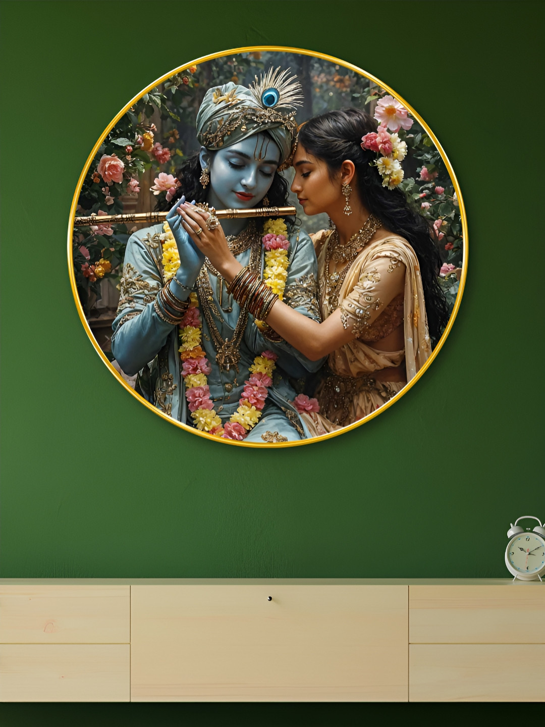 SAF Blue & Peach Colored Radha Krishna Printed Wall Art