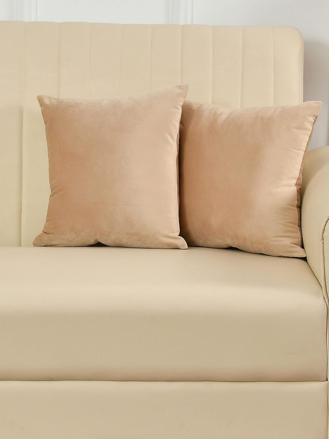 Yellow Weaves Beige Velvet Durable 2 Pcs Square Cushion Covers - 20 x 20 In