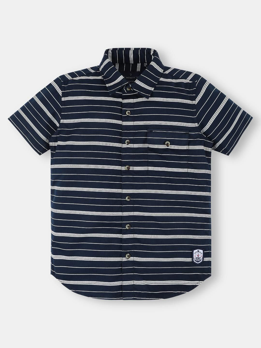 Infinity Boys Tailored Fit Horizontal Striped Spread Collar Casual Cotton Shirt