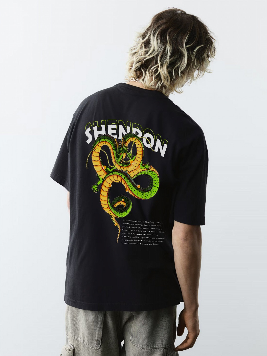 WHITE HUSK Men Shenron Dragon Ballz Anime Printed Sublimation Cotton Oversized T-shirt