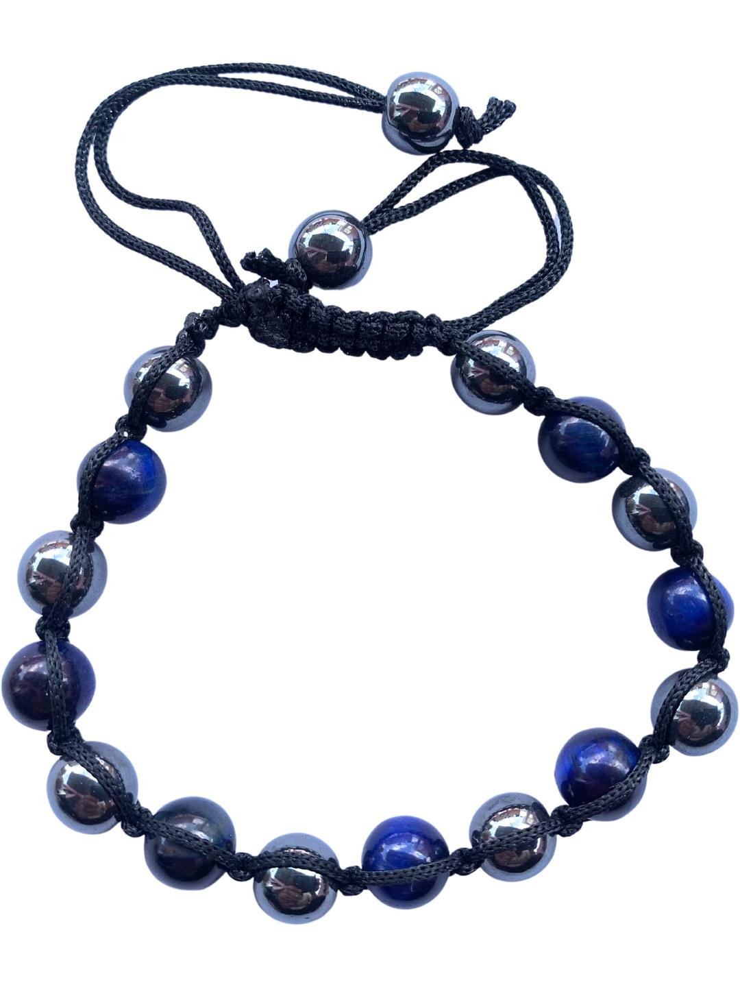Apnisanskriti Unisex Hematite Blue Tiger Eye Stone Bracelet Designer Thread