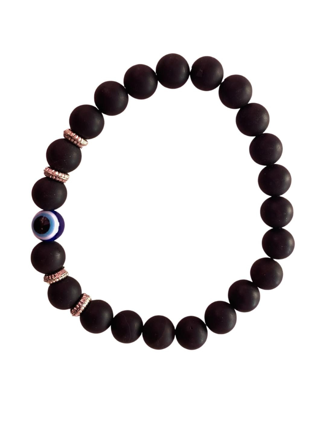 Apnisanskriti Unisex Evil Eye Hamsa Hand Black Onyx Matt Stone Bracelet