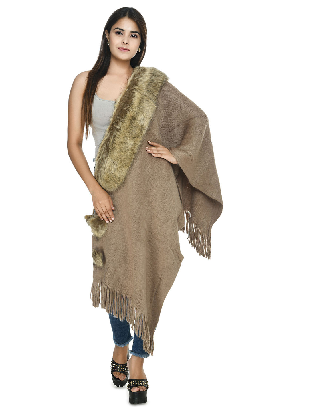 Manra Women Woollen Soft Faux Fur Stylish Stole